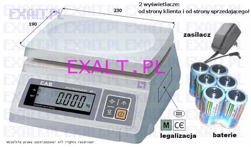 waga legalizowana SW1CR zakres 10kg, dokadno 5g z funkcj liczenia sztuk (na baterie i na prd)