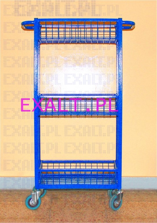 wski wzek magazynowy uniwersalny 3 koszowy WZMOCNIONY o wymiarach wys.1200 mm , szer. 250mm, 4 koa nastawne fi100, obcienie 1 kosza 20kg, kolor RAL 5010
