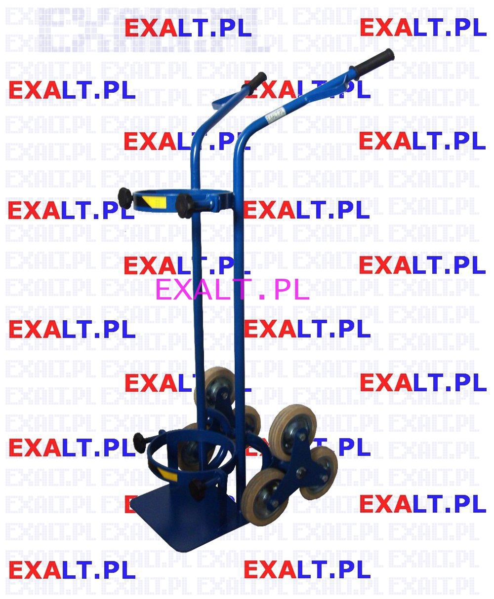 Wzek do transportu po schodach jednej butli z gazem technicznym POLGAZ-1 T-133/7, dopuszczalne obcienie 120kg, koa z tworzywa gumowane, rednica k 160mm, wymiary 1250x530x600mm (mocowania butli na obejmy)