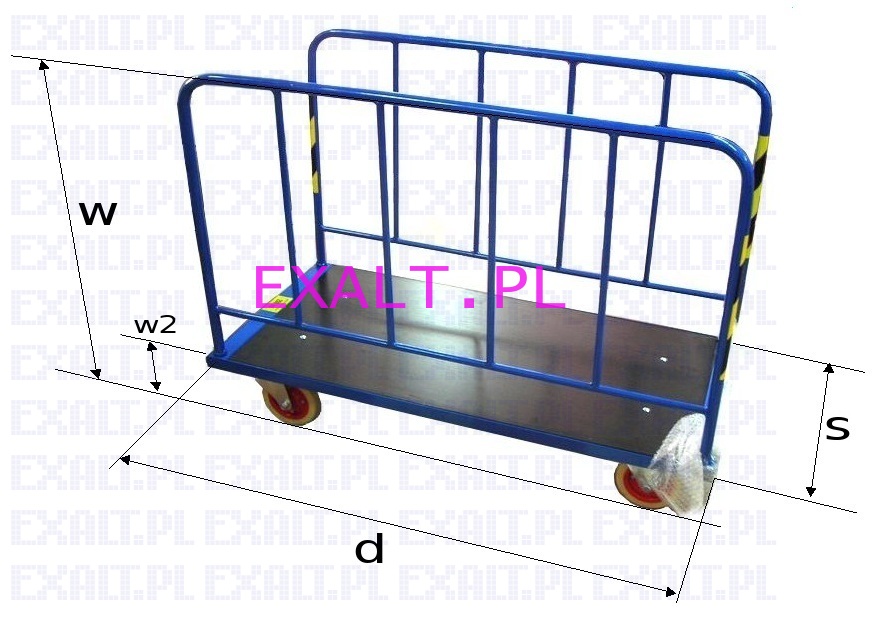 Wzek platformowy z bocznymi rampami ROMEK T-030/0, dugo 1400mm, na mikkim ogumieniu