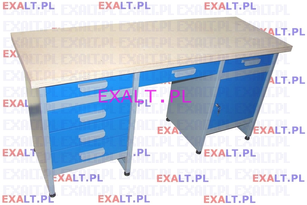 St warsztatowy - biurko mistrza GSM 06 (konstrukcja nona: kolor stalowo-srebrzysty, drzwi i szuflady: kolor niebieski)