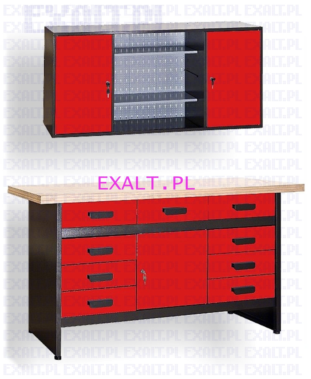 zestaw warsztatowy: st warsztatowy GSW-09 i szafka warsztatowa GSZW-03, kolor czerwony RAL3020