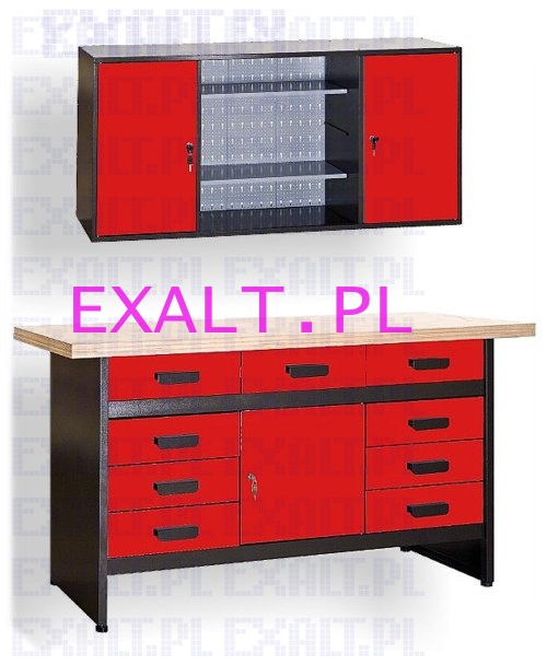 zestaw warsztatowy: st warsztatowy GSW-09 i szafka warsztatowa GSZW-03, kolor czerwony RAL3020