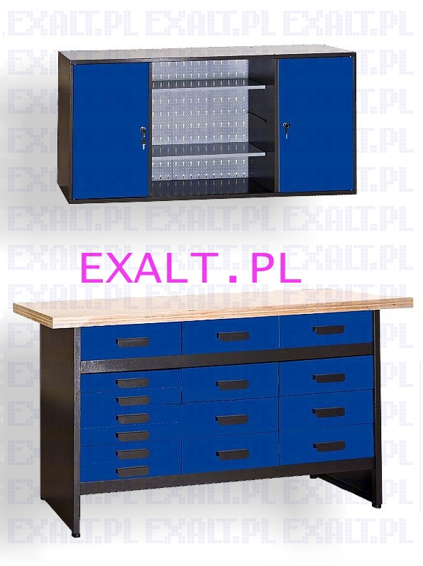 zestaw warsztatowy: st warsztatowy GSW-15 i szafka warsztatowa GSZW-03, kolor niebieski RAL5017