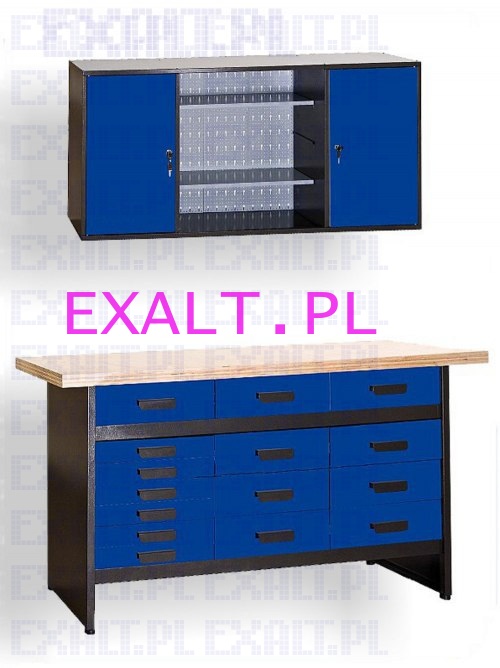 zestaw warsztatowy: st warsztatowy GSW-15 i szafka warsztatowa GSZW-03, kolor niebieski RAL5017