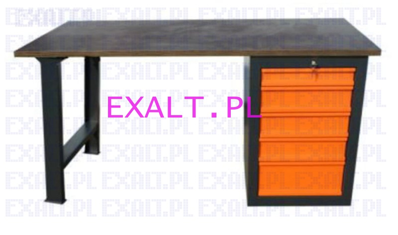 St warsztatowy na cokole SS-P, wymiar stou: 2000 x 745 x 30 mm + moduy SS-5, 5/szuflad, kolor RAL-5010