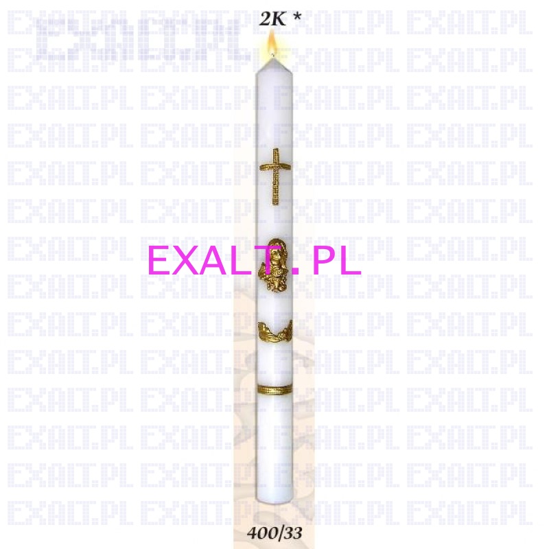 opakowanie 48szt. - wieca do komunii (komunijna) zdobiona, wysoko 400mm, rednica 33mm - (pakowane w folie i tekturowe pudeka kada wieca oddzielnie i w karton zbiorczy)