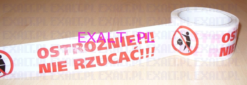 Tama zabezpieczajca do paczek z napisem -> OSTRONIE !!! NIE RZUCA !!!, klej: kauczuk naturalny