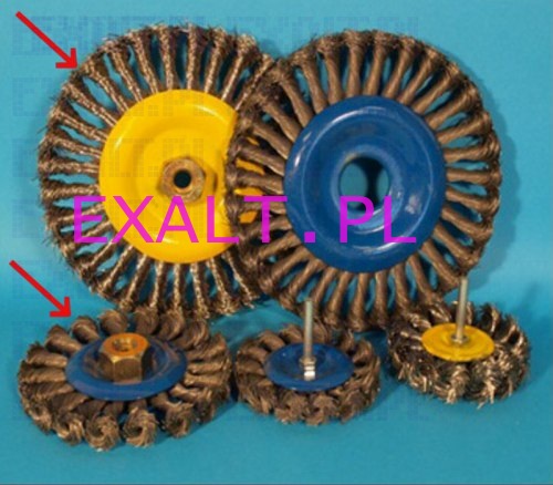 Szczotka tarczowa TSM35 splatana z gwintem, rednica szczotki fi 180 mm, gwint M14, wykonana z drutu czarnego stalowego