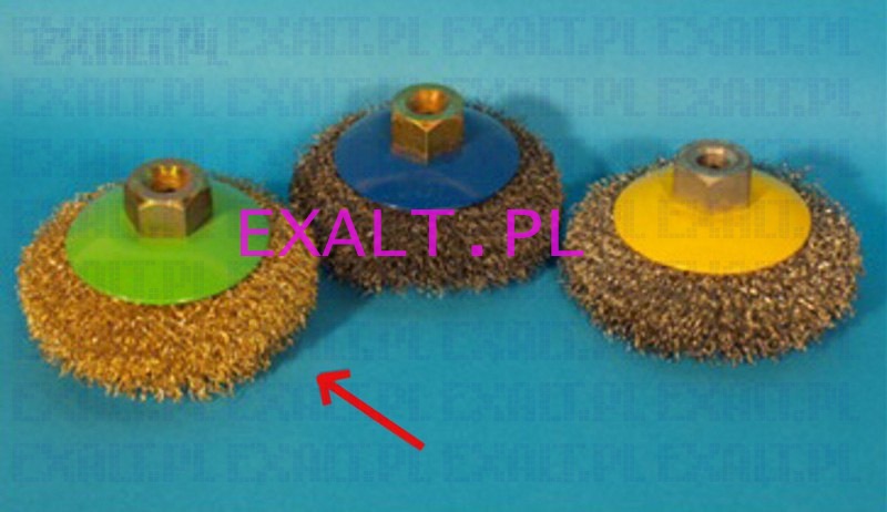 Szczotka talerzowa TTS45 karbowana z gwintem, rednica szczotki fi 120 mm, gwint M14, wykonana z drutu kwasoodpornego