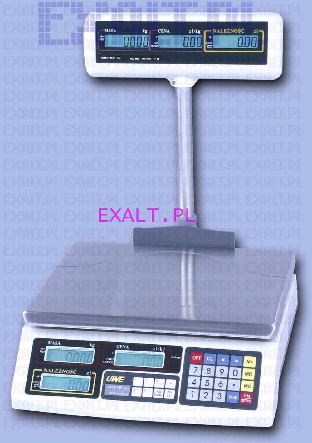 Waga sklepowa ASEP-15P, zakres 15kg z wbudowanym akumulatorem i z legalizacj, wywietlacz od strony klienta na supku, wyjtkowo dua szalka, wieccy wywietlacz