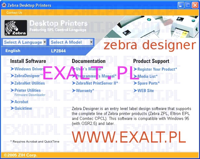 Skrcona instrukcja instalacji programu Zebra Designer rozprowadzanego z drukarkami ZEBRA