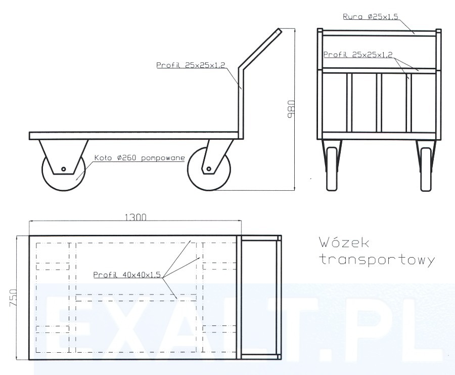 wymiary wozka platformowego ze stali nierdzewnej