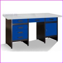 St warsztatowy - biurko mistrza GSM 06 z blatem obitym blach kolor RAL5017, niebieski